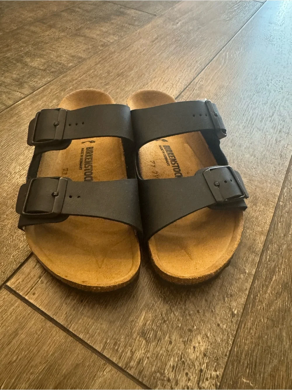 Birkenstock Kids Black Double-Strap Sandals with Tan Footbed